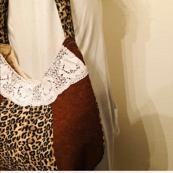 LEOPARD PRINT PURSE SHOULDER BAG TOTE  with LACE - Picture 14 of 15